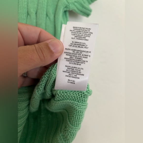 Ralph Lauren Polo Green Cable Knit Sweater Short Sleeve Pima Cotton Medium - Picture 5 of 8
